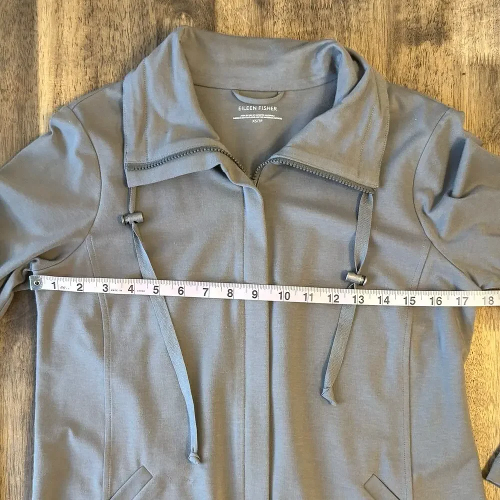 Eileen Fisher Sweatshirt Organic Cotton Jersey High Collar Zip Jacket Taupe XS